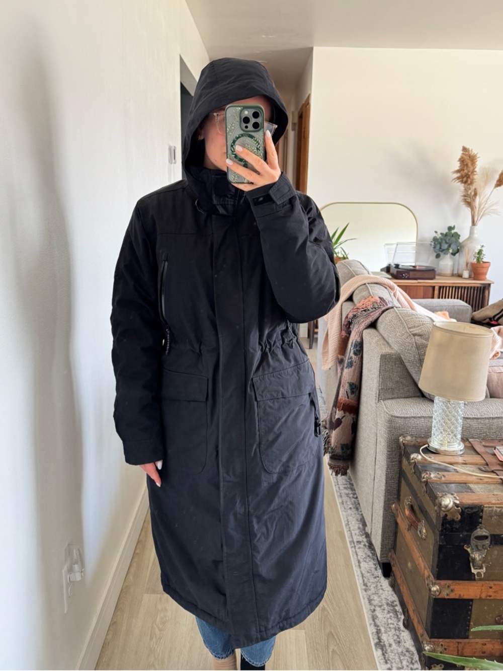 Lands' End Black Long Hooded Trench Parka